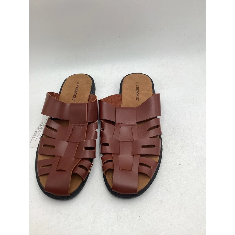 Cherokee Mens Brown Fisherman Slide‎ Sandals Woven Cage Slip On Shoes Size 11